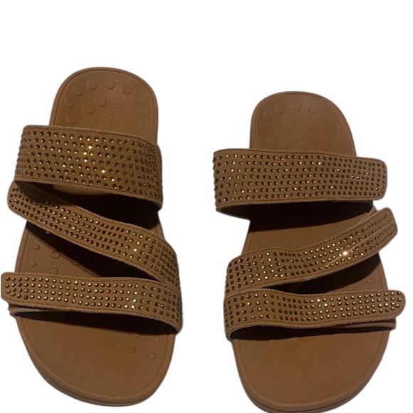 Vionic Brown Slide Sandals with Stud Accents 8 - Picture 1 of 10